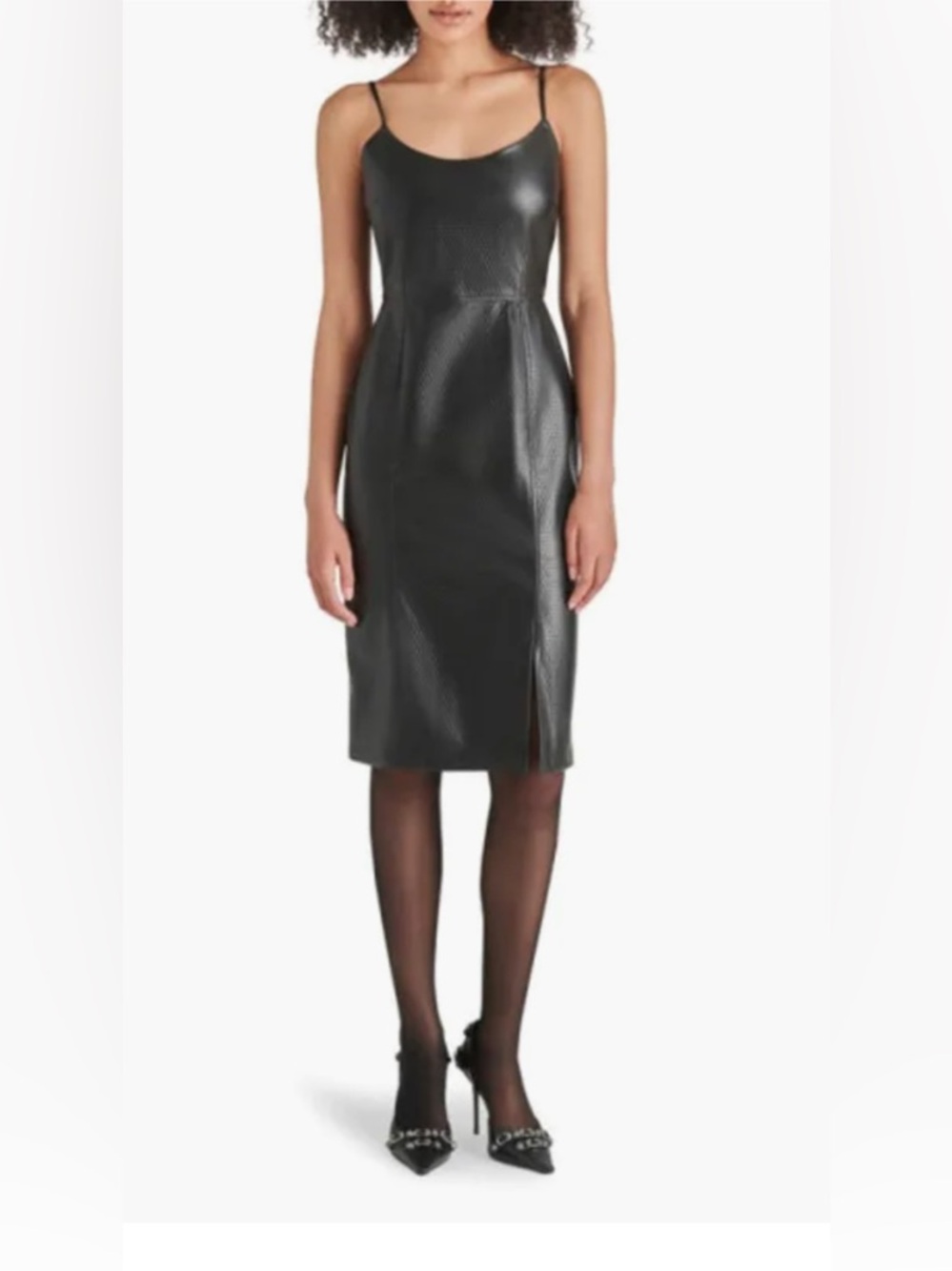 Steve Madden Black Sleeveless Faux Leather Sheath Dress